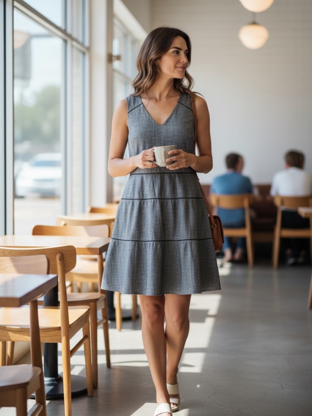 GAP blue (denim look) Sleeveless V-Neck Tiered Mini Dress